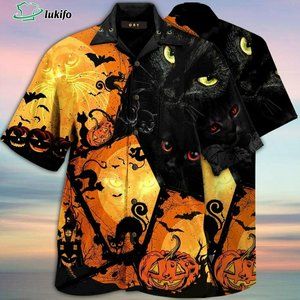 Black Cat Halloween Hawaiian Shirt